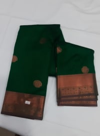 Women Semi Pattu Saree Silk Blend Saree silk with all over butta green color saree with pink color and blouse
