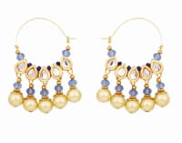 Abhaah Exclusive Rajasthani blue stone kundan meenakari indo western hoop pearl fancy party wear stylish Earrings for women and girls