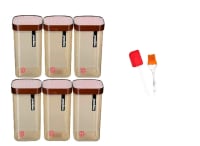 Nayasa Superplast Plastic Fusion Containers 1000ml, Set of 6, Brown with Silicon Brush by Krishna Enterprises