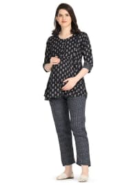 KOI SLEEPWEAR Blue Maternity Floral Co-ord Casual Ethnic wear wih Feeding Pockets (L)�