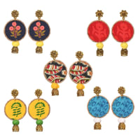 EKAM EK fabric earrings combo in multicolored fabrics for women and girls for casual wear and formal wear set of 5 pairs, round in shape