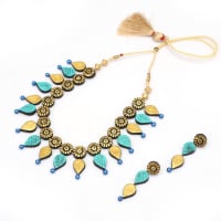 Le bijouxistic EKAM EK Gold and blue necklace set with earrings for women