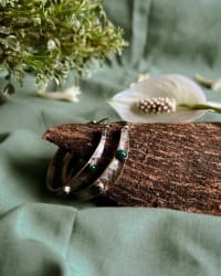 Seher oxidised silver hoops with emerald stones