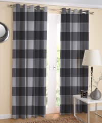 AIRWILL Black Checkered Pattern Cotton 4-Way Dobby Black Designed Long Door Curtains 4x9ft Pack of 2 Pieces