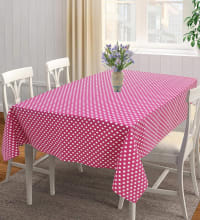 AIRWILL 100% Cotton Polka Pattern 4 Seater Square Table Cover Sized, 56x56 inches (Pink,White, Pack of 1)