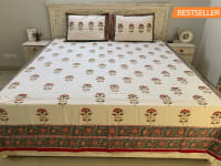 Nargis 100% Cotton Hand Block Print Red & White Bedsheet (Bedsheet + 2 Pillow Covers), King Size