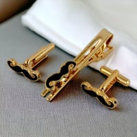 LUCKY JEWELLERY Unique Black Color Golden Plated Formal Wedding Shirt, Suit, Blazer Cufflinks Pair Set for Men.(330-M4C5-A5385)