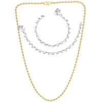 AanyaCentric Latest Silver Plated Anklets & 22" Long Gold Plated Chain - Stylish Women's and Girls' Accessories