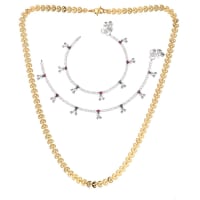 AanyaCentric Elegant Silver Plated Anklets & 22 inch Long Gold Plated Chain Stylish Women's and Girls' Accessories