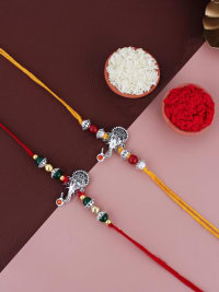 Lucky Jewellery Designer Oxidised Silver Religious Rakhi - Rakshabandhan Ganpati/Ganesha Rakhee Bracelet for Brother/Bhaiya/Bhai/Bhabhi - Pack of 2 (100-JPR1-1973-S-2)