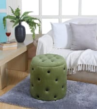 Shadowkart Pouffes Sitting Stool for Living Room, Make up Table Mudda Puffy Wooden Ottoman Stools, Pouffe Footstool for Room Decoration & Dressing Table Storage Drum, 16x16x18 Inch