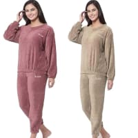 Combo Pack of 2 Women Winter Nightsuit Ladies Warm Night Suit Girls Pyjama Women's Top and Pajama Pants Regular Fit Pyjama Set