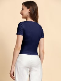 Women Solid Round Neck Viscose Rayon White T-Shirt