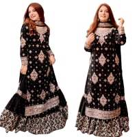 Black Ready to wear indian salwar kameez Dupatta for women anarkali designer pakistani dresses Festival 3 piece Sharara Suit Set