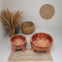 Floral Design Wooden Chowki Set, Traditional Wooden Pooja Chowki Set Brown Colour Decorative Wooden Chowki Set of 2 (Brown)