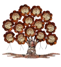 Metal Buddha Under Tree Wall Decor with Back LED light Effect,Home Decoration Metal wall art tree shape decor 66x66x5 cm, Multicolour