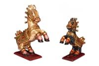 Handcrafted Wooden Rocking Horse Figurines - Set of 2, Decorative Home Decor Statues with Antique Finish