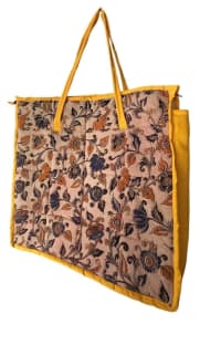 KALAMKARI   Handcrafted Floral Print Cotton Tote Bag with Zipper Closure and Reinforced Handles