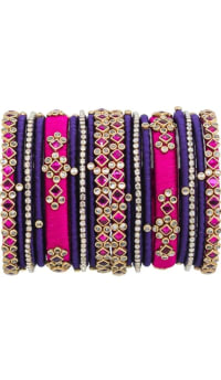 Set of 12 Silk Thread Bangles with Rhinestone Accents**