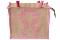 Pink Jute Tote Bag with Floral Print