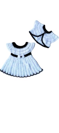 Baby Girl's Handknitted White and Black Dress and Bolero Set