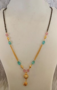 Delicate Gold Plated Mangalsutra with Sea Green and Pink Beads