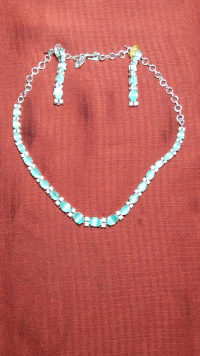 "Stunning Aquamarine and Diamond Necklace and Earring Set in Sterling Silver"