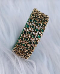 Gold Plated Green Bangle Set with Kundan Stones for Women