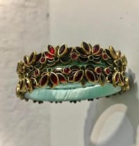 Gold Plated Traditional Indian Bangle Set with Red and Green Stones