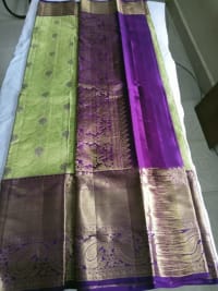 Green and Purple Silk Saree With Golden Zari Border