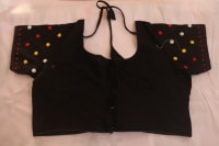 Black cotton blouse with mirror work embroidery