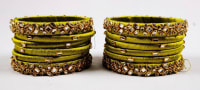 Green Silk Thread Bangle Set with Kundan Stones