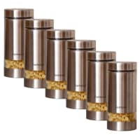 Femora Metallic Clear Glass Kitchen Storage Jars, 1300 ml, Set of 6, Free Replacement of Lids