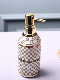 Ceramic Off White Cylindrical Soap Dispenser - Geometrical Glossy Finish