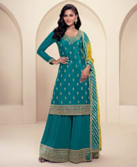 designer green chinon straight suit for women ethnic wear
