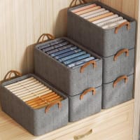 Wardrobe Organizer for Clothes with Metal Frame Rectangle Storage Baskets for Clothing Fabric Storage Box with Handles Shelf Basket for Storage Clothes Pants Jeans Sweater Pack of 2