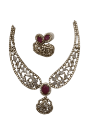  "Stunning Silver Necklace and Ring Set with Red Ruby Stones"