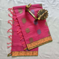 Pink color Pure Cotton Saree with Blouse