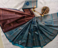 Kubera Silk Cottton Saree with Blouse -  Sky blue color