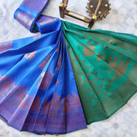 Kubera Silk Cottton Saree with Blouse  - Blue  colour