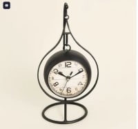 Antique Hanging Table Clock with Iron Stand – Vintage Style Desk Clock with Rustic Black Frame and Classic Analog Dial – Decorative Timepiece for Home, Office, Living Room & Gifting