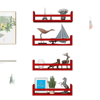 Engineered Wood Floating Bookshelf 24 Inches Set of 4, Wall Mounted Nursery Book Shelves, Kids Room, Kitchen Spice Rack, Book Shelf (Red)