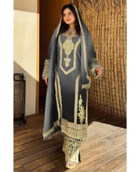 new ombre pattern chinon grey straight suit for women