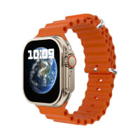 Vibrant Orange Silicone Strap Smartwatch with Digital Earth Display