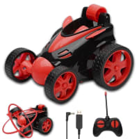 Rechargeable 360° Rotating & Rolling Small Stunt Car Toy with USB Cable & Remote Controller | Red Color, Power Source: Lithium Battery in Car (Included)