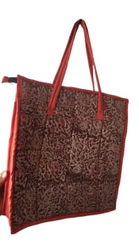 KALAMKARI  Handcrafted Floral Print Tote Bag with Zipper Closure