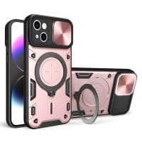 LIRAMARK Back Cover Case Compatible with iPhone 15 Plus (6.7 inch) with Stand & Slider Camera Military Grade Drop Protection