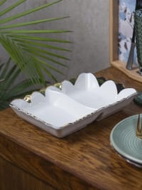Antique Off White Ceramic Divided Serving Dish - 21 x 14 x 6CM