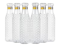Diamond Pattern Transparent Plastic Water Bottle Set with Golden Cap - 6 Pieces