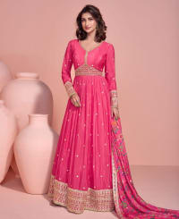 summer special pink chinon anarkali set for women
